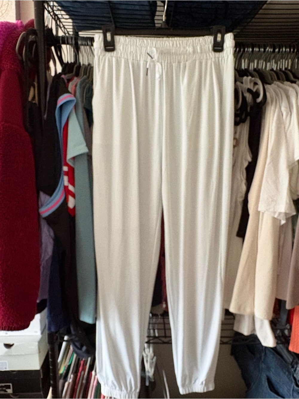 Women’s White Cooling Drawstring Jogger Pants Size L